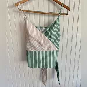 Anthropologie Top Size Small Green and Beige Striped Ties in the Back
